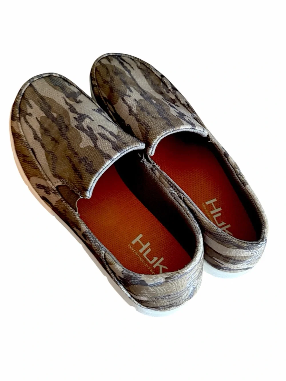 Huk Men's Camouflage Tan Brown Slip On Gorpcore Coastal Casual Deck Shoes Sz 10